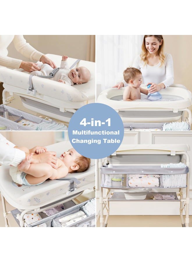 DZMDIP Baby Bathtub with Foldable Changing Table, Standing Infant Bath Tub for Newborn Toddler Shower, Portable Diaper Changing Station with Stand - Image 2