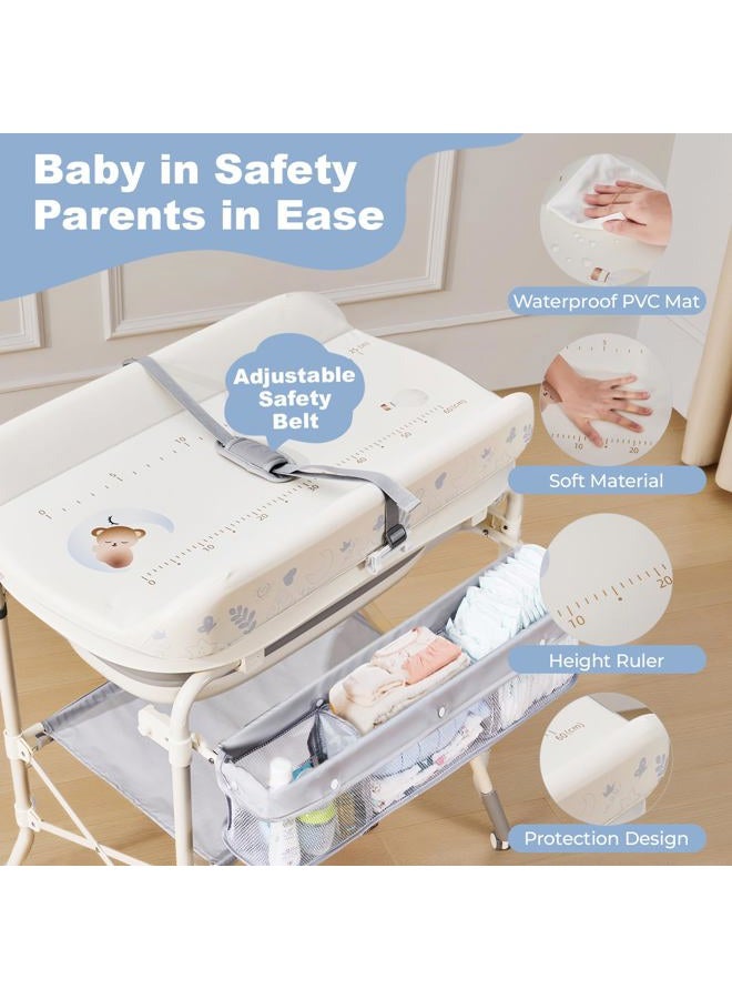 DZMDIP Baby Bathtub with Foldable Changing Table, Standing Infant Bath Tub for Newborn Toddler Shower, Portable Diaper Changing Station with Stand - Image 3