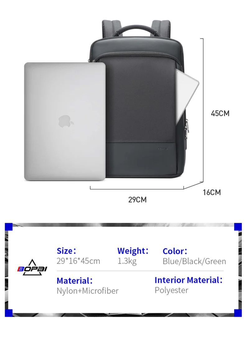 Bopai  Business Laptop Backpack 15.6 Inch Professional USB Charging School Daypack with Anti-theft TSA Lock, Waterproof Office Shoulder Bag BO-BB311, Black  | Best Price UAE