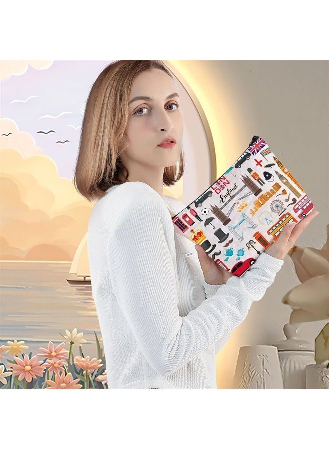 LEVLO London Travel Gift British Theme Cosmetic Bag England Souvenir Gift United Kingdom Make Up Zipper Pouch Bag (London) - Image 3