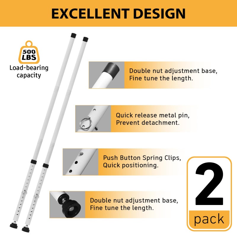 PBHEPJ Sliding Door Security Bar, 18.5-51 inch Adjustable Patio Door Security bar with Rubber Tips, Multi-use Window Security Bars, Sliding Door Stopper, White, 2 Pack - Image 4