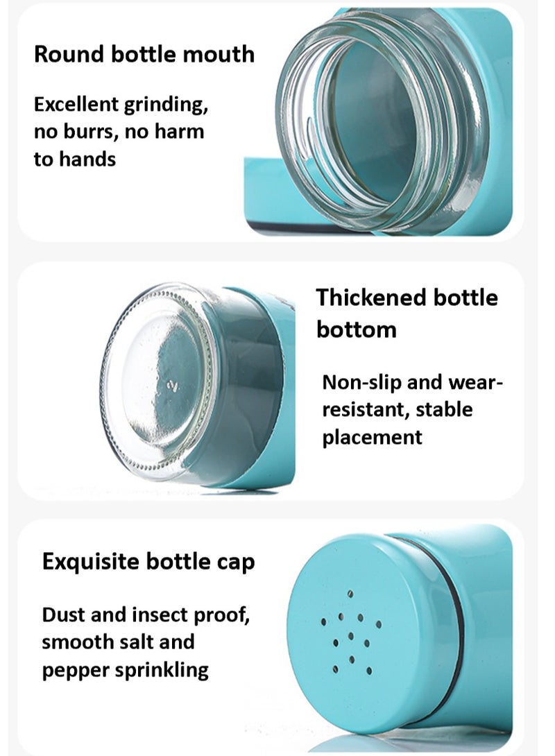 Blue Stainless Steel and Glass Salt and Pepper Shaker Seasoning Set with Modern Design! 2- Piece, 120ml each Bottle! Suitable for Powder Spicery!  - Image 2