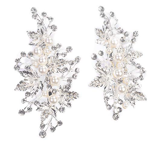 Sppry Wedding Hair Clips (2 Pcs) - Rhinestone Pearl Hair Accessories for Bridal Women (Silver) - Image 1
