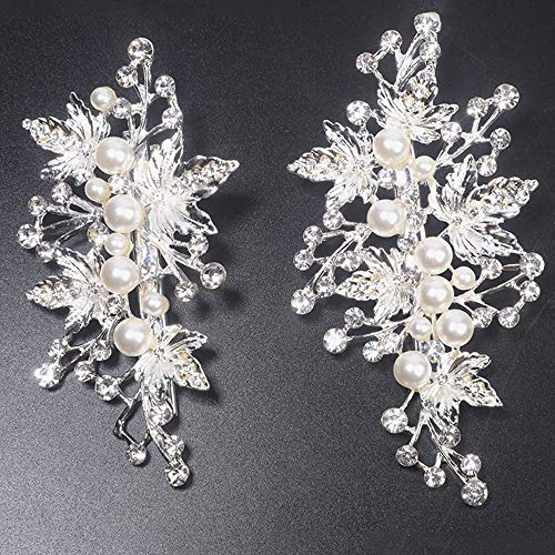 Sppry Wedding Hair Clips (2 Pcs) - Rhinestone Pearl Hair Accessories for Bridal Women (Silver) - Image 3