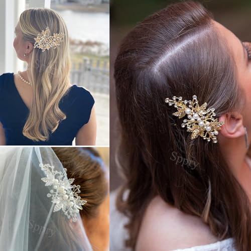 Sppry Wedding Hair Clips (2 Pcs) - Rhinestone Pearl Hair Accessories for Bridal Women (Silver) - Image 2