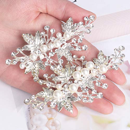 Sppry Wedding Hair Clips (2 Pcs) - Rhinestone Pearl Hair Accessories for Bridal Women (Silver) - Image 5