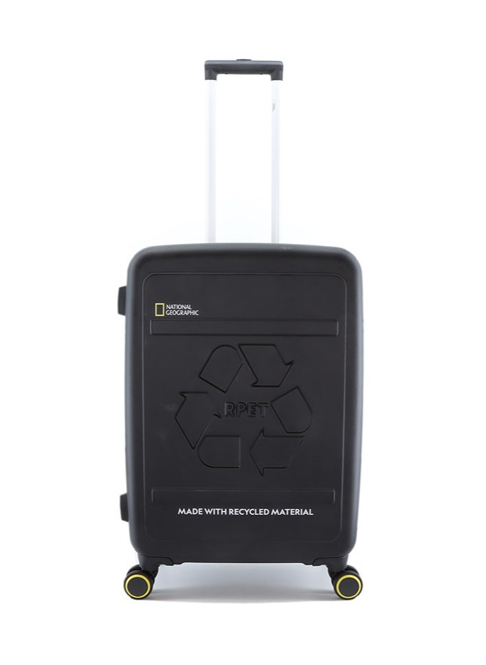 NATIONAL GEOGRAPHIC حقيبة سفر ناشيونال جيوغرافيك RPET Balance Hardshell متوسطة الحجم لتسجيل الوصول، خفيفة الوزن ومتينة مع قفل تركيبة TSA، حقيبة سفر بعجلات دوارة 4 قوية (24 بوصة) باللون الأسود.  - Image 1