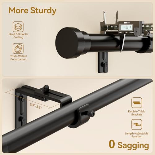 YaFex Curtain Rods 2 Pack 32-144 Inch, Heavy Duty 1 Inch Curtain Rod, Black Extra Long Adjustable Window Treatment Rods, Modern Design, Easy Installation - Image 4