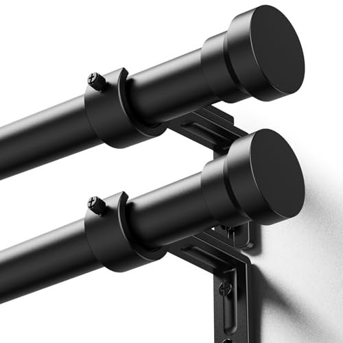 YaFex Curtain Rods 2 Pack 32-144 Inch, Heavy Duty 1 Inch Curtain Rod, Black Extra Long Adjustable Window Treatment Rods, Modern Design, Easy Installation - Image 1