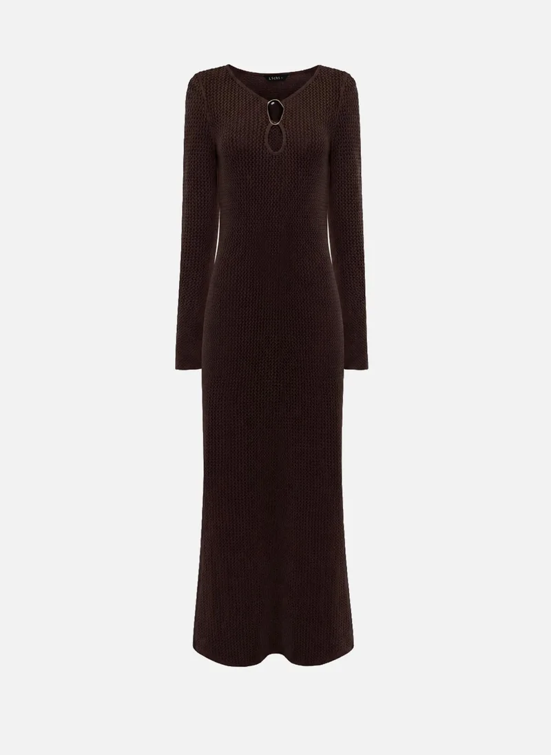 Lichi  Knitted maxi dress with long sleeves and detailing on the bodice for Women | Best Price UAE