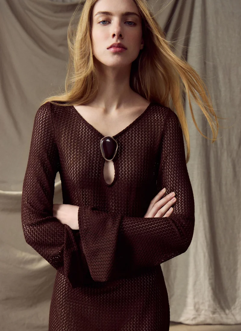 Lichi  Knitted maxi dress with long sleeves and detailing on the bodice for Women | Best Price UAE