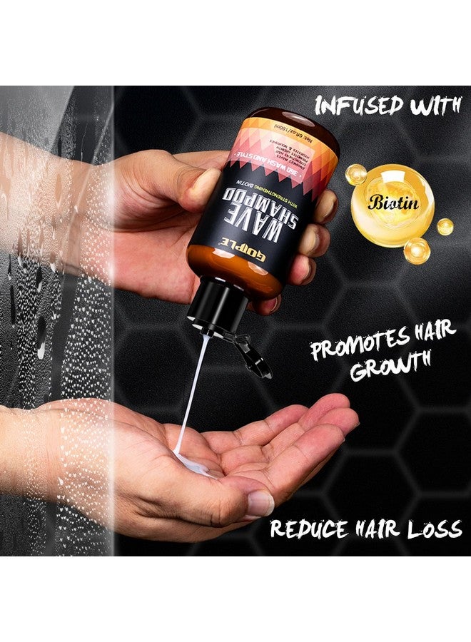 Goiple 360 Wave Shampoo Wave Pomade Strong Hold 360 Wave Training Hair Cream, Wave Butter for Men Pocket Palm Brush Curved Wave Brush for Men Silky Durags for Men Extra Long Tails Wave Brush Wave Cap Set - Image 2