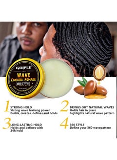 Goiple 360 Wave Shampoo Wave Pomade Strong Hold 360 Wave Training Hair Cream, Wave Butter for Men Pocket Palm Brush Curved Wave Brush for Men Silky Durags for Men Extra Long Tails Wave Brush Wave Cap Set  - Image 3