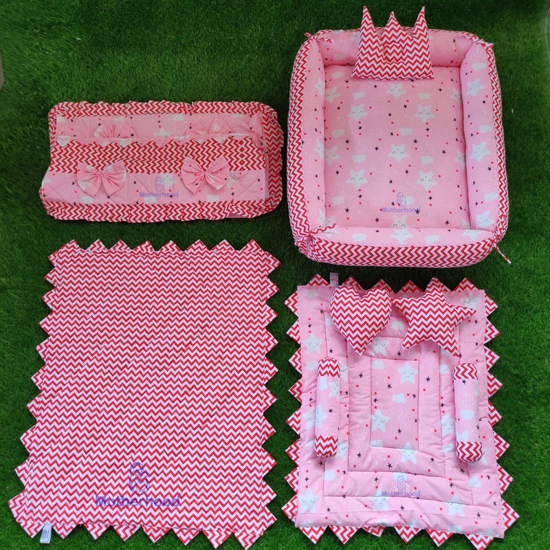 MOTHERHOOD MOTHERHOOD 1 Box Baby Tub Bed with 1 Baby Cradle Hammock 1 Large Baby Blanket 1 Baby Mattress and 4 pc Baby Pillow Luxury Baby Mattress Bed Sleeper Bedding Set coSleeper Pink S - Image 1