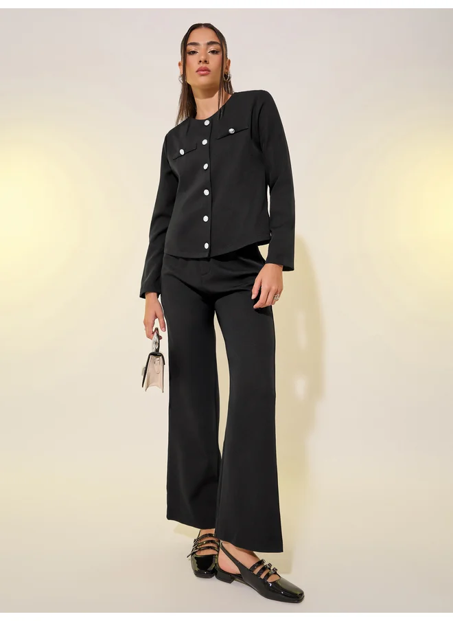 تايك تو Take Two Solid Button Front Top and Pants Co-Ords