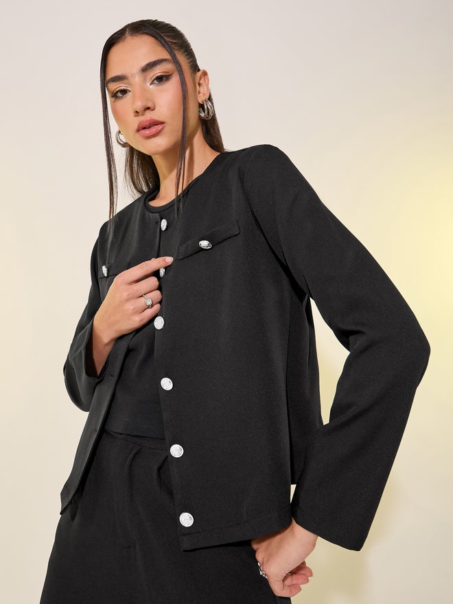 Styli Styli Solid Button Front Top and Pants Co-Ords  - Image 3