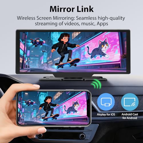 ELECROW 10.26" Wireless CarPlay Screen for Car: 4K Dash Cam & 1080P Backup Camera, Portable Touchscreen Car Stereo for Apple Carplay & Android Auto, GPS Navigation, Mirror Link, BT, FM, Voice Control - Image 3