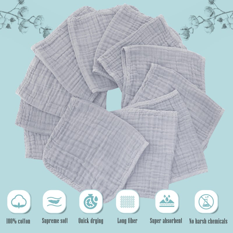 Cute Castle 12 Pack Muslin Burp Cloths for Baby - Ultra-Soft 100% Cotton Baby Washcloths - Large 20'' by 10'' Super Absorbent Milk Spit Up Rags - Burpy Cloths for Unisex, Boy, Girl - Slate - Image 2