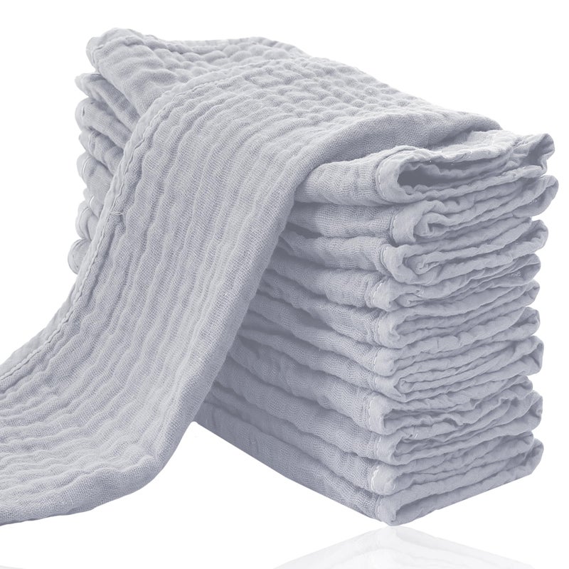Cute Castle 12 Pack Muslin Burp Cloths for Baby - Ultra-Soft 100% Cotton Baby Washcloths - Large 20'' by 10'' Super Absorbent Milk Spit Up Rags - Burpy Cloths for Unisex, Boy, Girl - Slate - Image 1