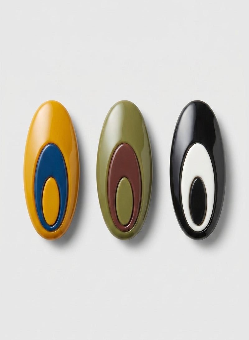 Modern Resin Hijab Pins & Clothing Brooches Set (3 Pieces) - Oval Design in Warm Autumn Colors - Versatile Women's Fashion Accessories. - Image 1