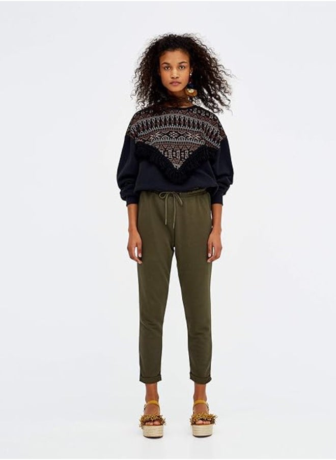 LOUD UNIVERSE Women’s Jogging Trousers With Drawstring Elastic Waist And Turn-Up Cuffs.  - Image 1