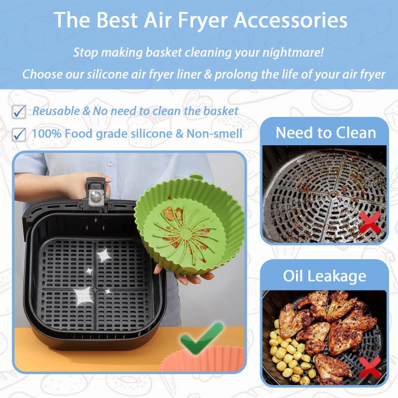 Generic 3 Pack Air Fryer Silicone Liners, 7inch Reusable Air Fryer Basket, Air Fryer Silicone Pot, Baking Accessories Replacement of Flammable Parchment Liner Paper Food Safe Easy Cleaning Round - Image 3