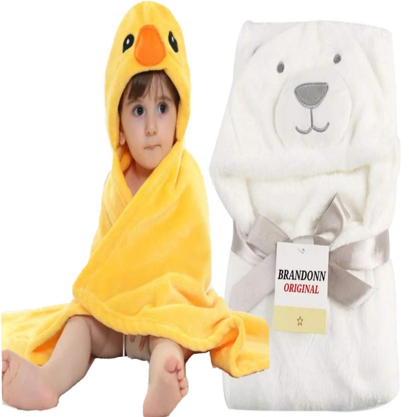 BRANDONN Baby Bath Towel New Born Combo Pack of Funny Hood Wrapper Cum Blanket for Baby Boys and Baby Girls Pack of 2 - Image 1