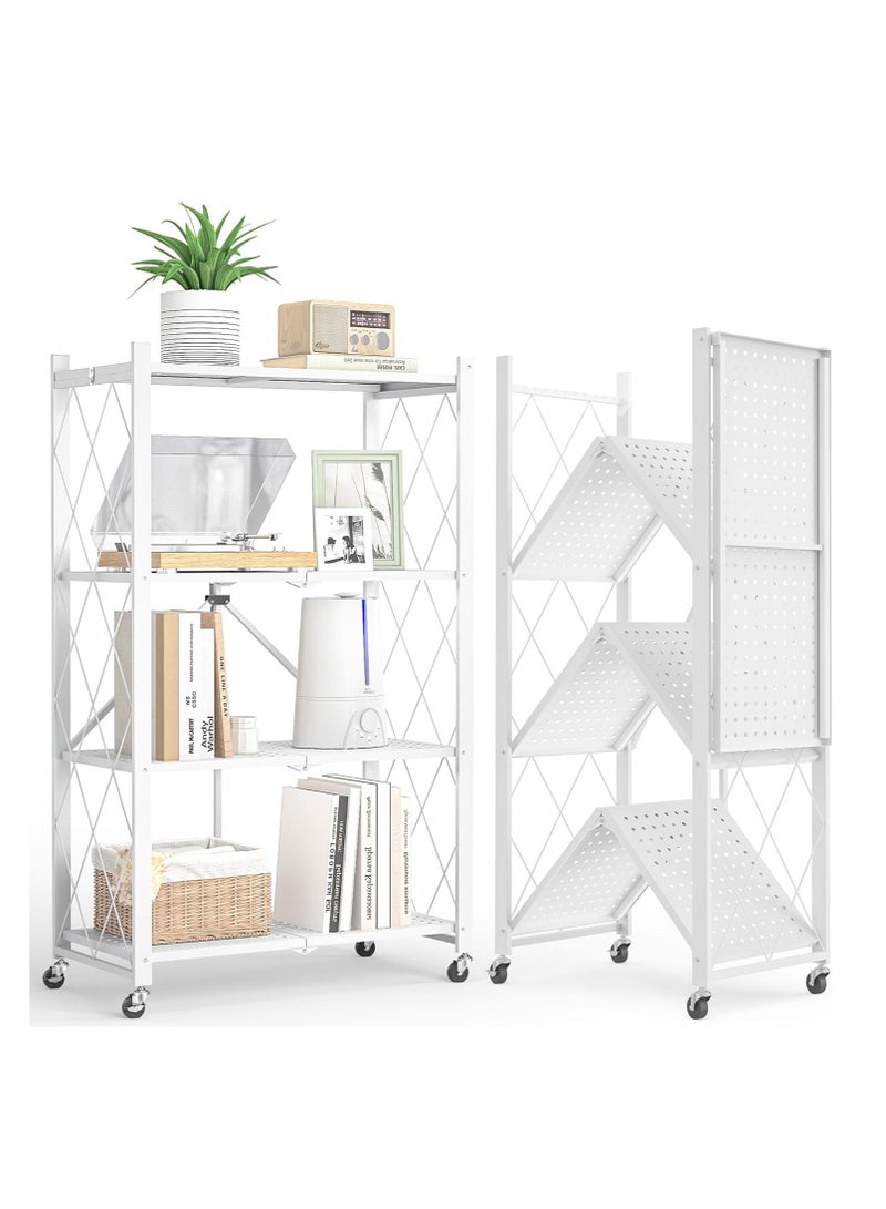 DURKU Kitchen Storage Rack and Heavy Duty Metal Shelving Unit on Rolling Cart for Garage Kitchen  Basement Pantry 4-Tier Thick Foldable Storage Shelves with Wheels Large Capacity - Image 1