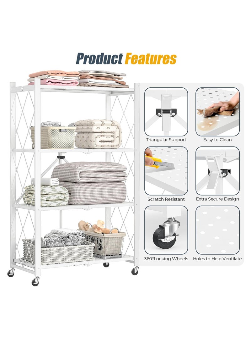 DURKU Kitchen Storage Rack and Heavy Duty Metal Shelving Unit on Rolling Cart for Garage Kitchen  Basement Pantry 4-Tier Thick Foldable Storage Shelves with Wheels Large Capacity - Image 2