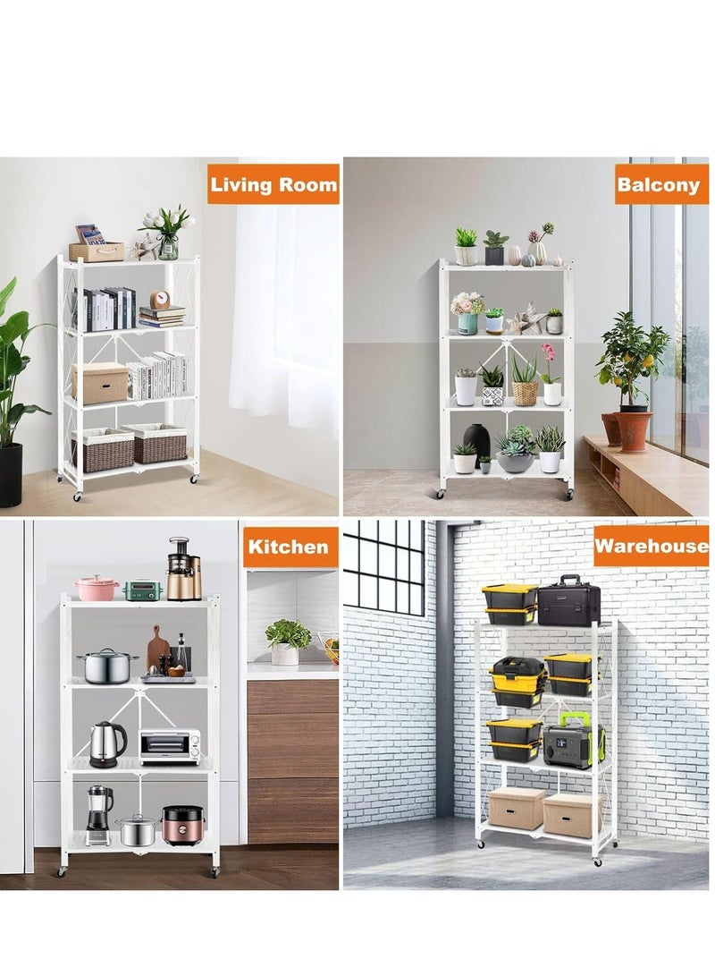 DURKU Kitchen Storage Rack and Heavy Duty Metal Shelving Unit on Rolling Cart for Garage Kitchen  Basement Pantry 4-Tier Thick Foldable Storage Shelves with Wheels Large Capacity - Image 3