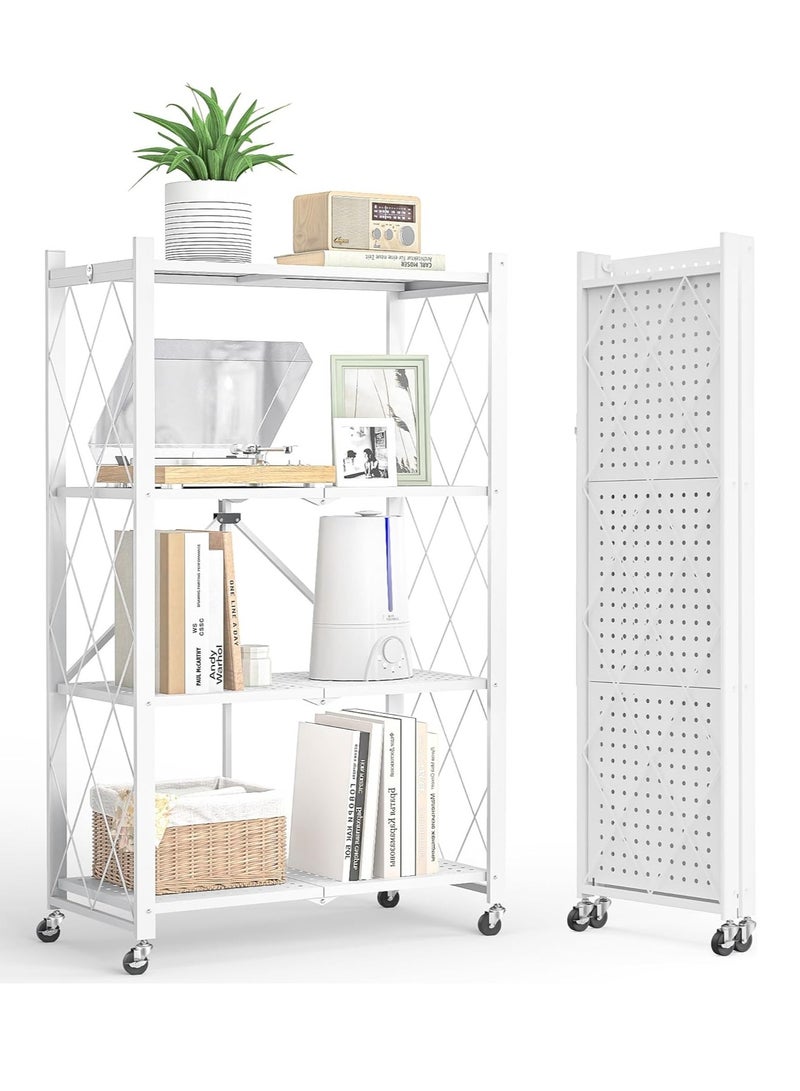 DURKU Kitchen Storage Rack and Heavy Duty Metal Shelving Unit on Rolling Cart for Garage Kitchen  Basement Pantry 4-Tier Thick Foldable Storage Shelves with Wheels Large Capacity - Image 4