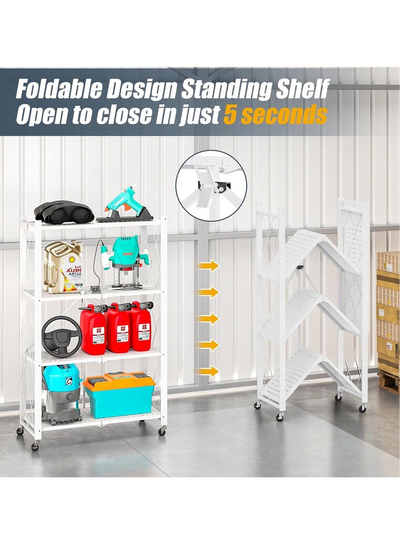 DURKU Kitchen Storage Rack and Heavy Duty Metal Shelving Unit on Rolling Cart for Garage Kitchen  Basement Pantry 4-Tier Thick Foldable Storage Shelves with Wheels Large Capacity - Image 5