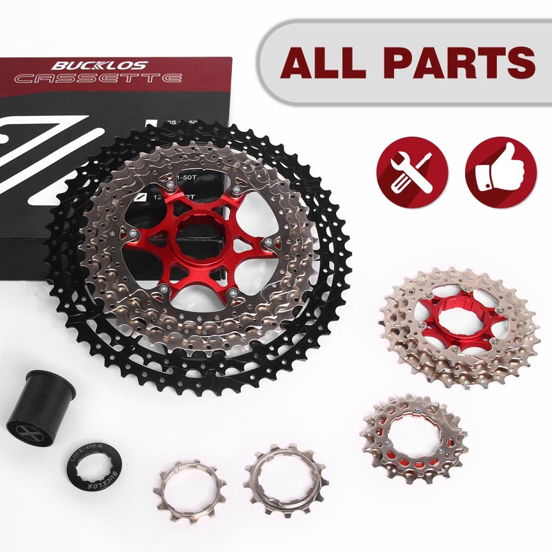 BUCKLOS 8/9/10/11/12 Speed Cassette Ultra-Light 11-25/28/32/34/36/40/42/46/50/52T Bike Cassette Fit Mountain Bike/Road Bike/XC/DH/AM,Compatible with Shimano Sram HG Hub Driverâ€¦ - Image 3