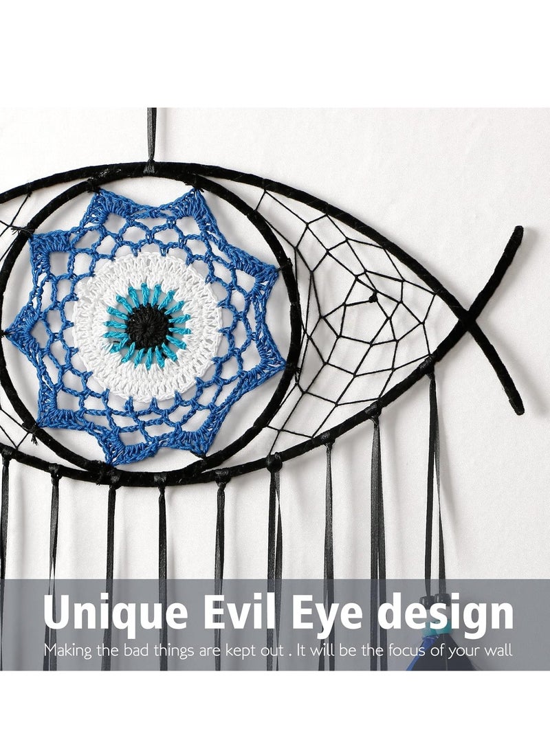 KASTWAVE Evil Eye Dream Catcher, White Dream Catchers, Handmade Macrame Evil Eye Wall Hanging for Boho Room House Decor, Blessing Craft Gift Bring Good Luck  - Image 5