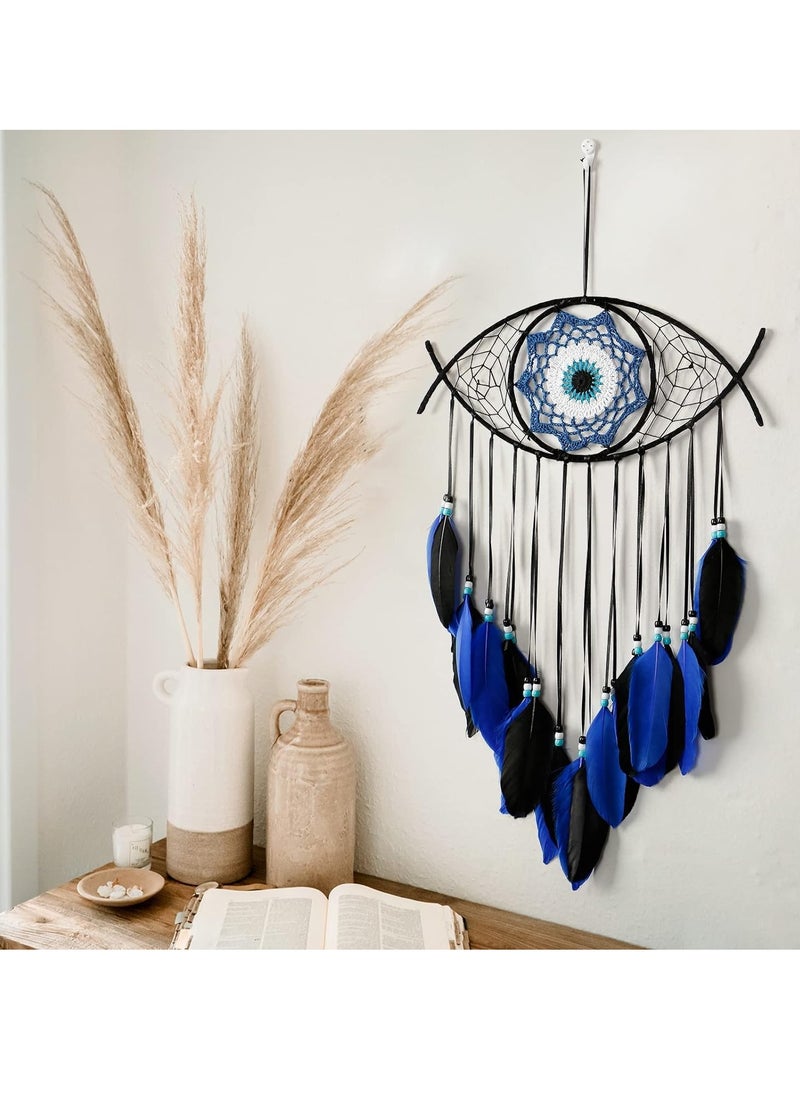 KASTWAVE Evil Eye Dream Catcher, White Dream Catchers, Handmade Macrame Evil Eye Wall Hanging for Boho Room House Decor, Blessing Craft Gift Bring Good Luck  - Image 3