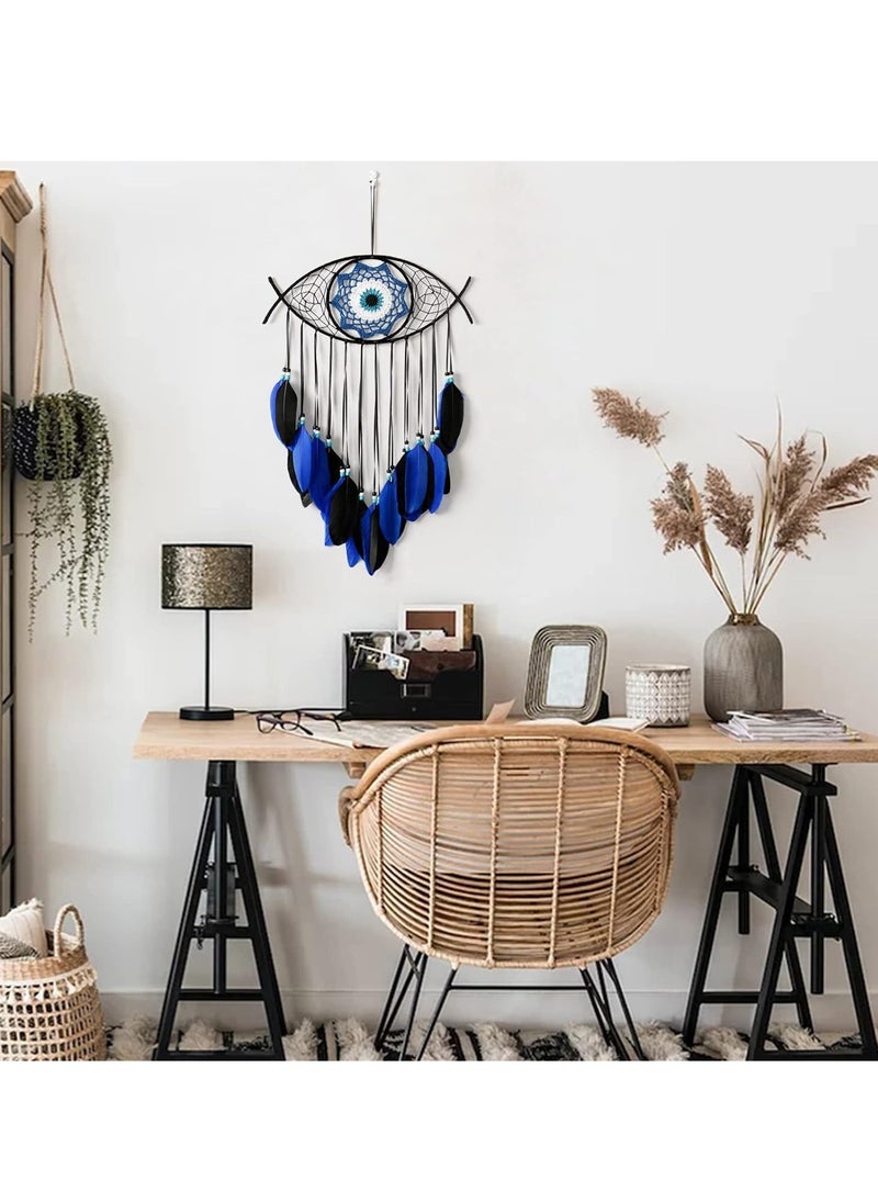 KASTWAVE Evil Eye Dream Catcher, White Dream Catchers, Handmade Macrame Evil Eye Wall Hanging for Boho Room House Decor, Blessing Craft Gift Bring Good Luck  - Image 4