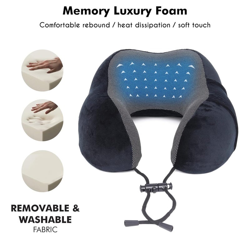 FUR JADEN FUR JADEN Memory Foam Luxury Travel Neck Support Rest Pillow Eye Mask, Noise Isolating Ear Plugs Portable Combo (Black) - Image 2