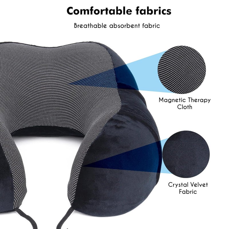 FUR JADEN FUR JADEN Memory Foam Luxury Travel Neck Support Rest Pillow Eye Mask, Noise Isolating Ear Plugs Portable Combo (Black) - Image 3