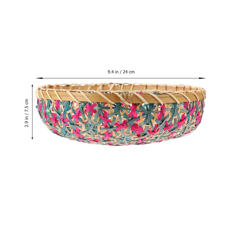 Blue Trim Handwoven Woven Basket Small Kitchen Pantry Fruit Bread Storage Decorative Organizer - Image 3