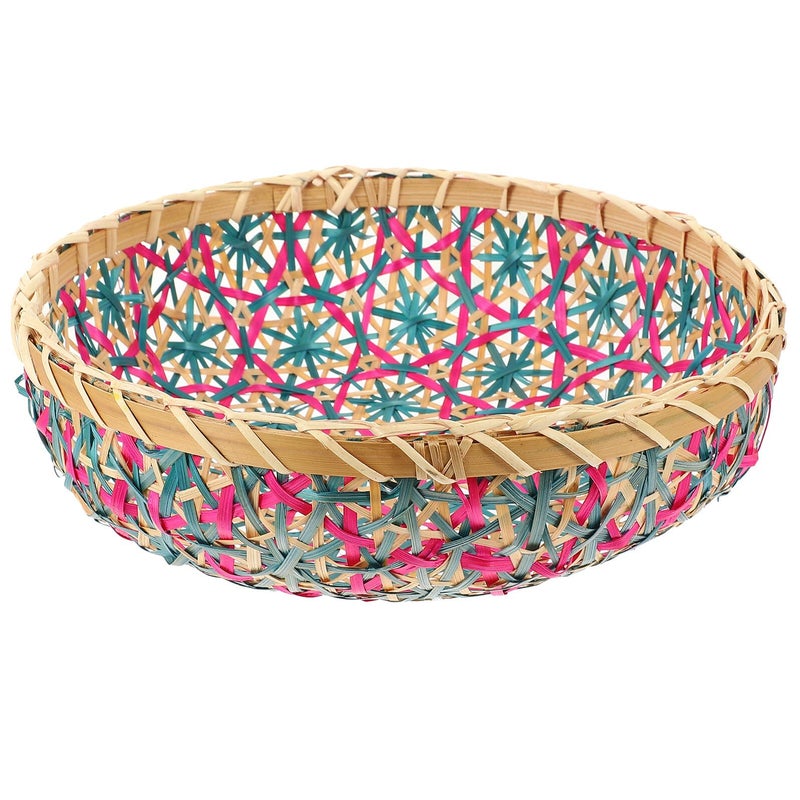 Blue Trim Handwoven Woven Basket Small Kitchen Pantry Fruit Bread Storage Decorative Organizer - Image 2