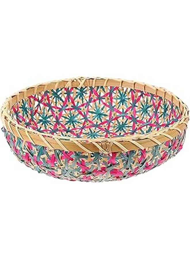 Blue Trim Handwoven Woven Basket Small Kitchen Pantry Fruit Bread Storage Decorative Organizer - Image 1