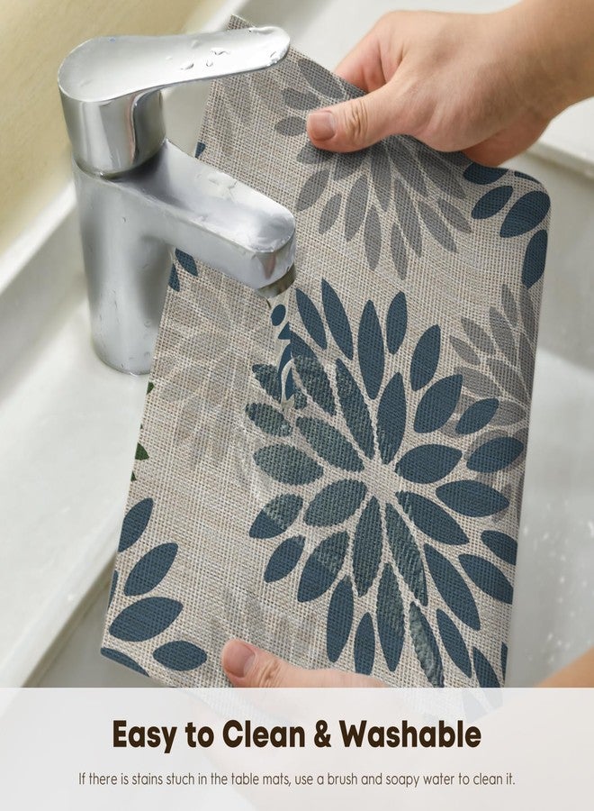 Artoid Mode Floral Vinyl Placemats Set of 4, 12x18 Inch Wipeable Non-Slip PVC Place Mats for Party Kitchen Dining Decor, Blue Grey - Image 4