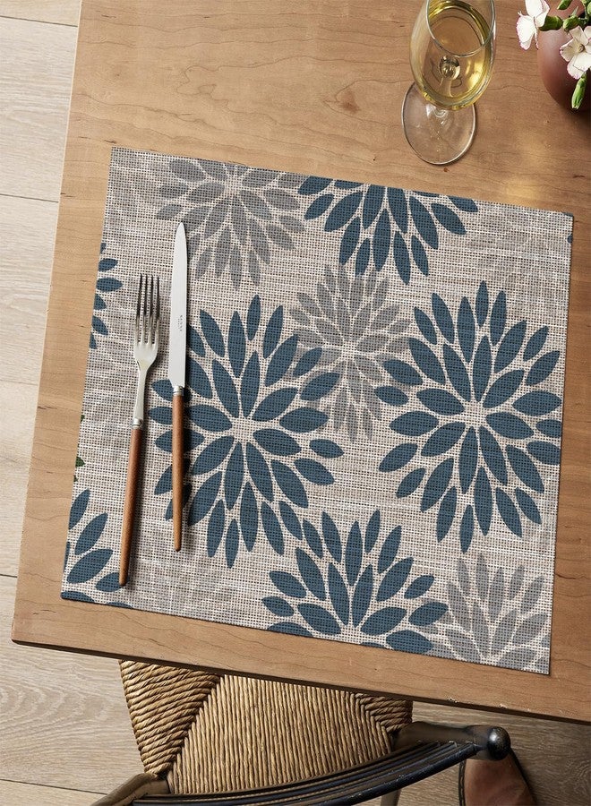 Artoid Mode Floral Vinyl Placemats Set of 4, 12x18 Inch Wipeable Non-Slip PVC Place Mats for Party Kitchen Dining Decor, Blue Grey - Image 2