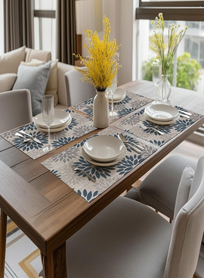 Artoid Mode Floral Vinyl Placemats Set of 4, 12x18 Inch Wipeable Non-Slip PVC Place Mats for Party Kitchen Dining Decor, Blue Grey - Image 5