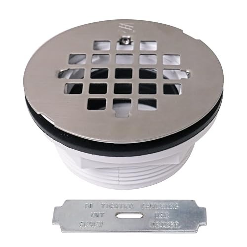 Westbrass D206P-07 2" No-Caulk PVC Compression Shower Drain with 4-1/4" Round Grid Cover, Satin Nickel - Image 1