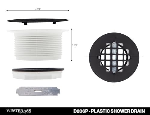 Westbrass D206P-07 2" No-Caulk PVC Compression Shower Drain with 4-1/4" Round Grid Cover, Satin Nickel - Image 2
