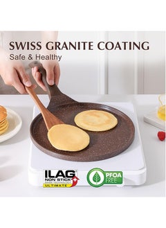 26Cm Swiss Granite Coating Crepe Pan, With Wooden Pole, Non-Stick, PFOA/PFOS/APEO Free, Dosa Pan, Pancake Flat Skillet Tawa, Griddlewith, Stay Cool Handle, Induction And Gas Compatible, Dishwasher Safe, Toffee Brown - pzsku/ZCB8B8B85A161A0DCDA86Z/45/_/1735290160/69a83759-e877-41a5-bc84-9014e8c09864