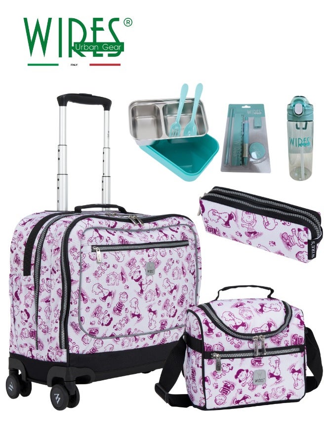 Wires 3 Piece Kids School Trolley Bag laptop compartment 8 Wheels With Lunch bag & Pencil Case  - Image 1