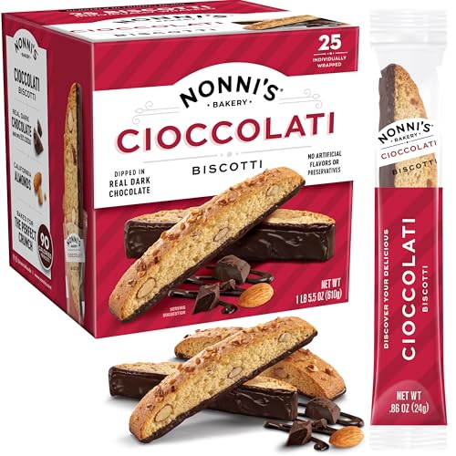 Nonni's Cioccolati Dark Chocolate Almond Biscotti Cookies – Individually Wrapped Italian Coffee Snack, Crunchy Twice-Baked, 21.5 oz Carton - Image 1