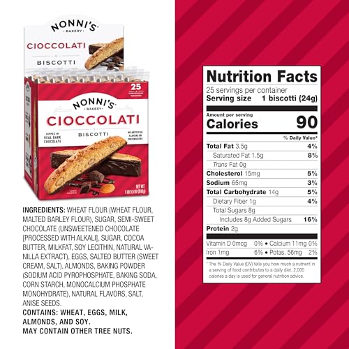 Nonni's Cioccolati Dark Chocolate Almond Biscotti Cookies – Individually Wrapped Italian Coffee Snack, Crunchy Twice-Baked, 21.5 oz Carton - Image 2